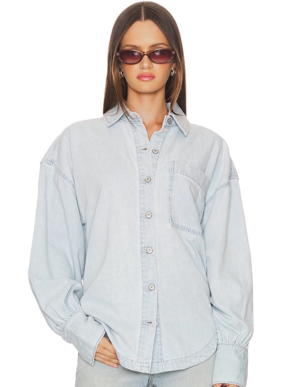 Free people Light Wash Denim Button-Up Shirt